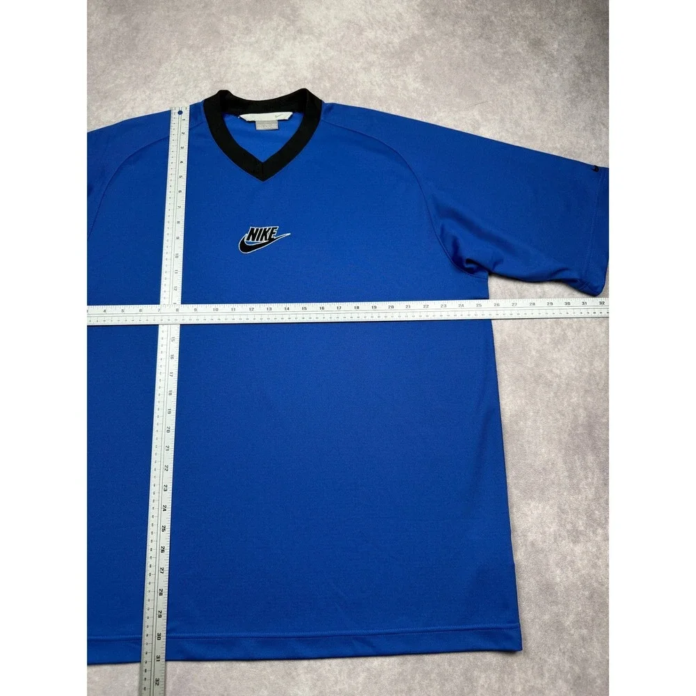 Nike Y2K Men XL Blue V-Neck Short Sleeve Embroidered Center Logo Athletic TShirt